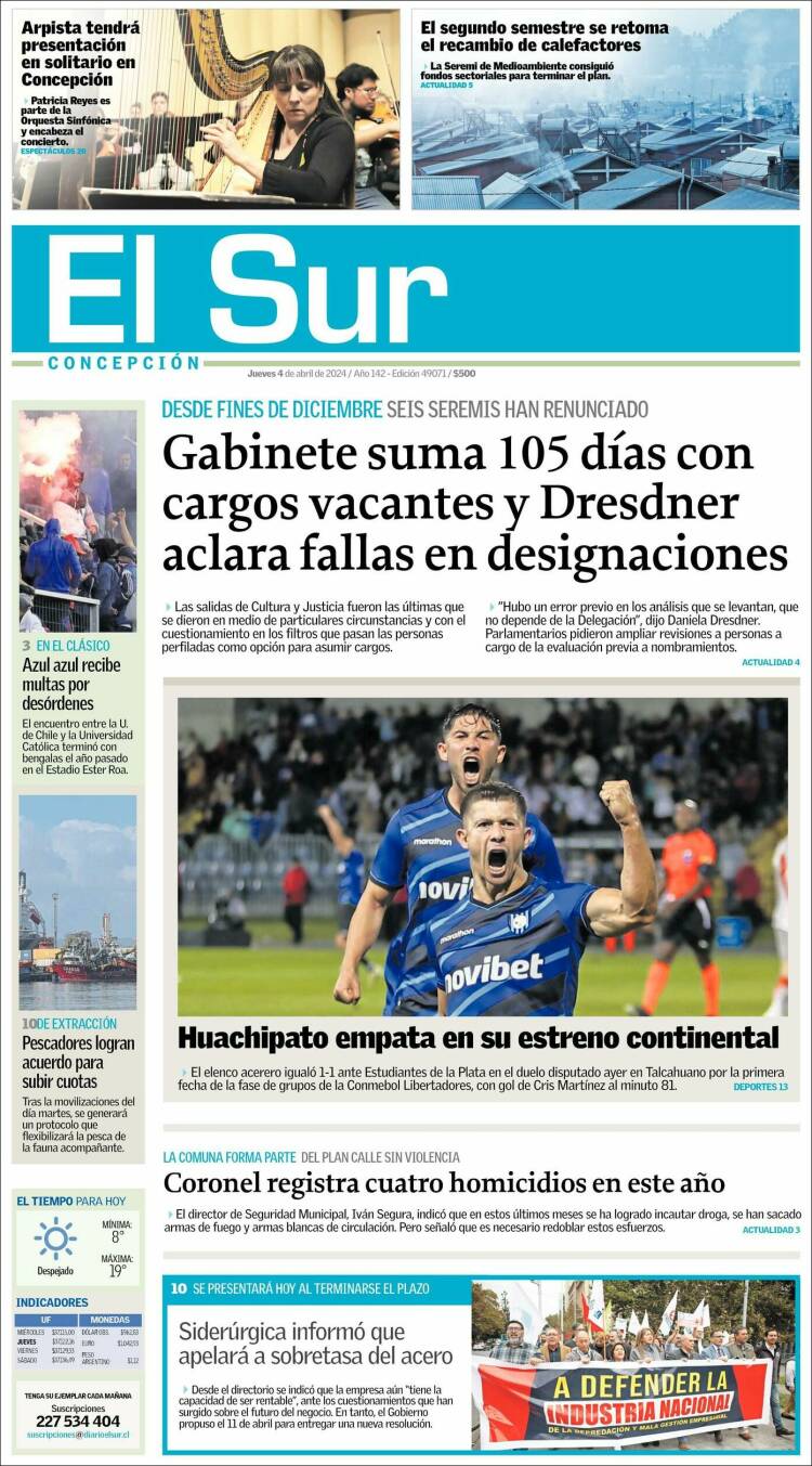 Portada de El Sur (Chile)