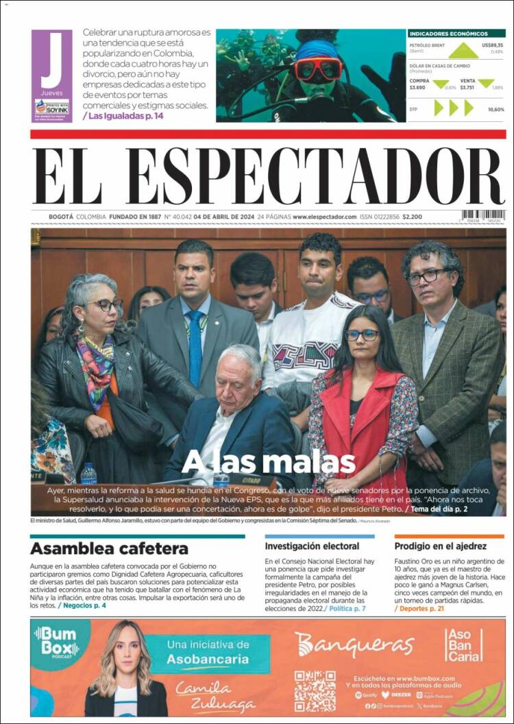 Portada de El Espectador (Colombia)