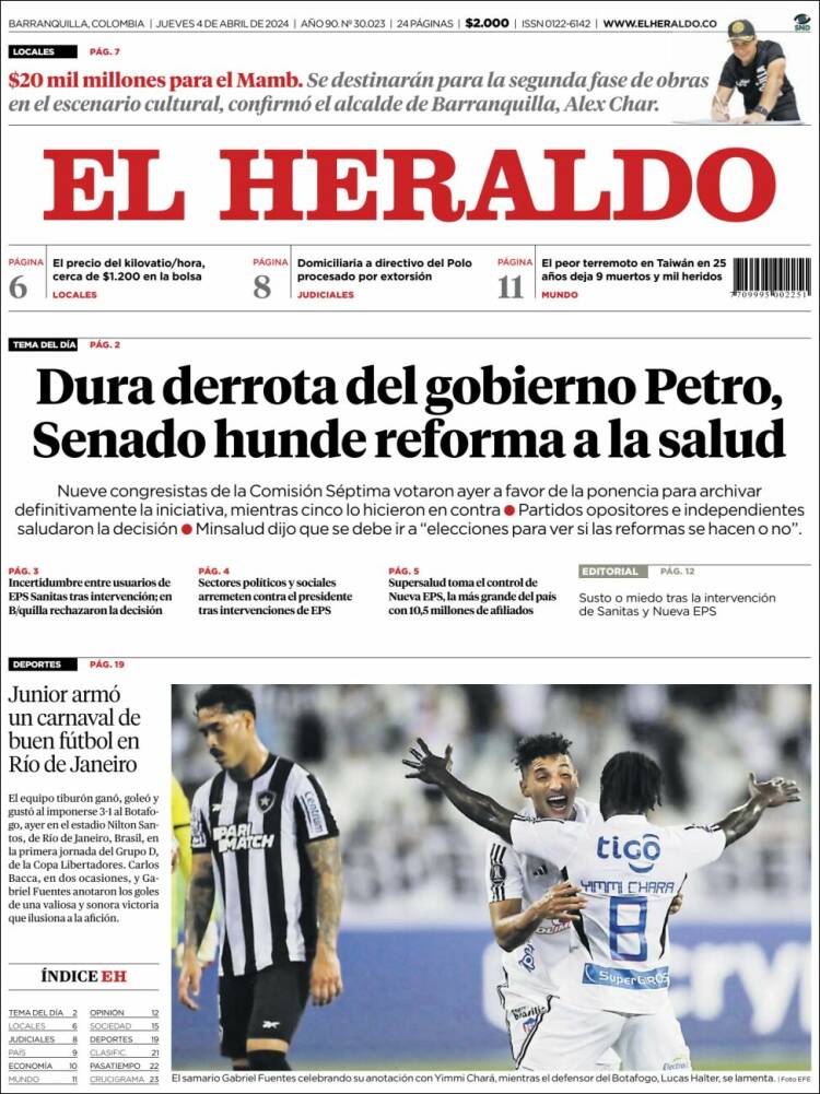 Portada de El Heraldo (Colombia)