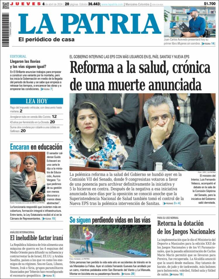 Portada de La Patria (Colombia)