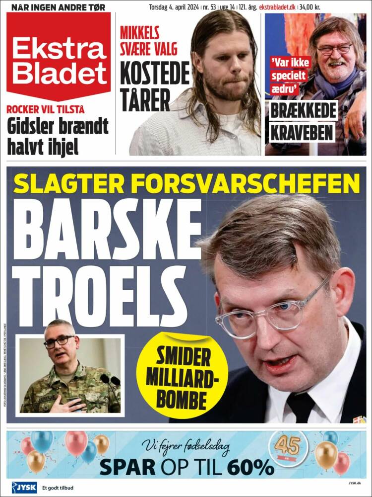 Portada de Ekstra Bladet (Dinamarca)