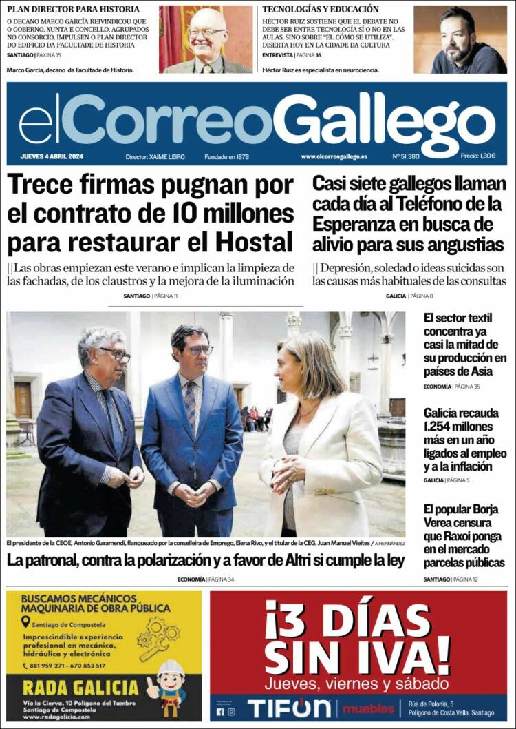Portada de El Correo Gallego (España)