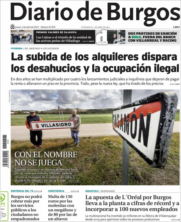 Portada de Diario de Burgos (España)