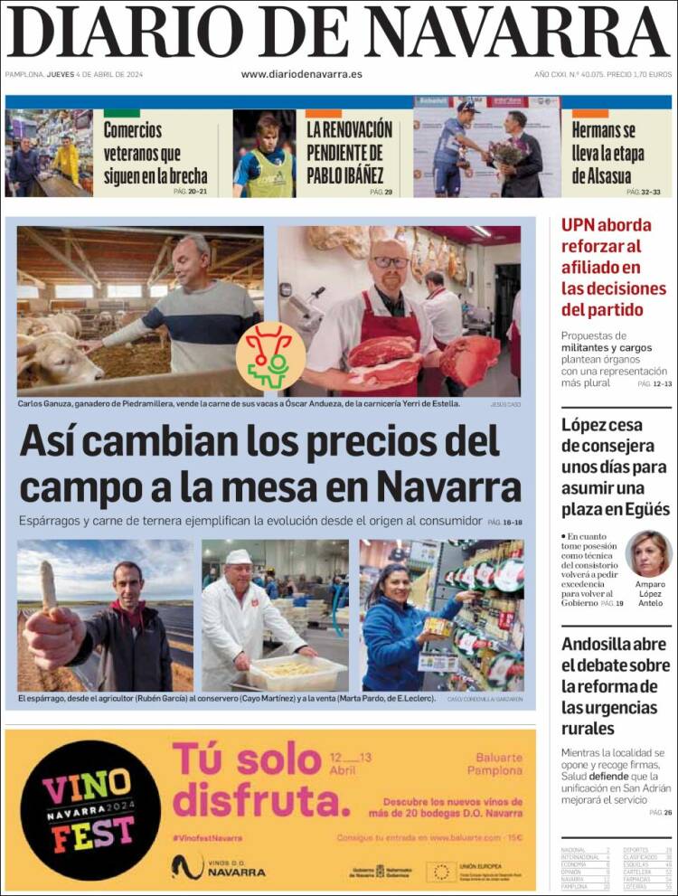 Portada de Diario de Navarra (España)