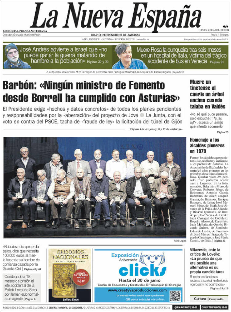 Portada de La Nueva España (España)