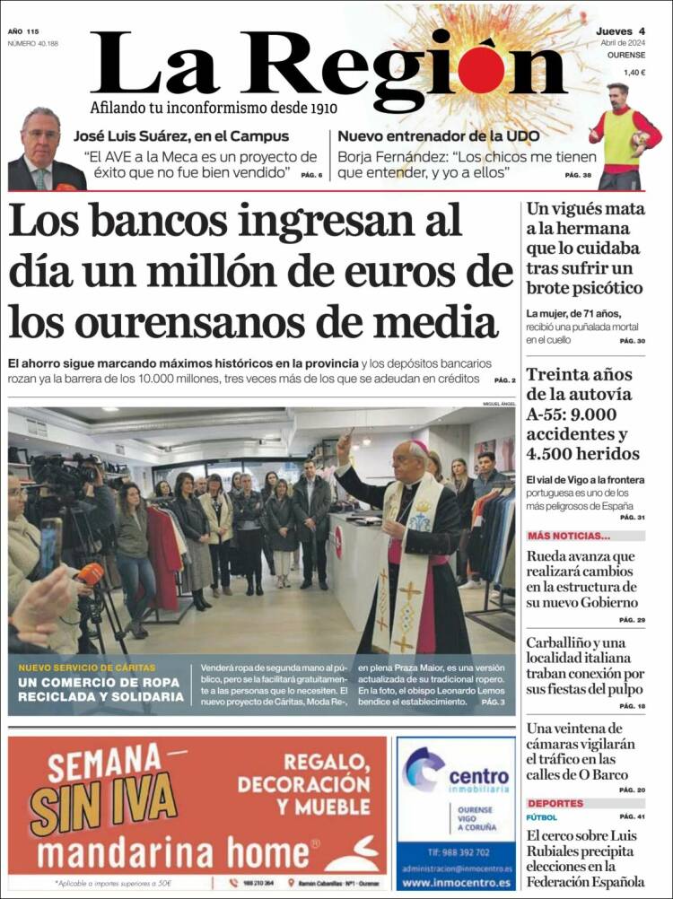 Portada de La Región de Ourense (España)