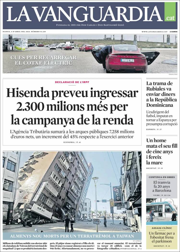 Portada de La Vanguardia (España)