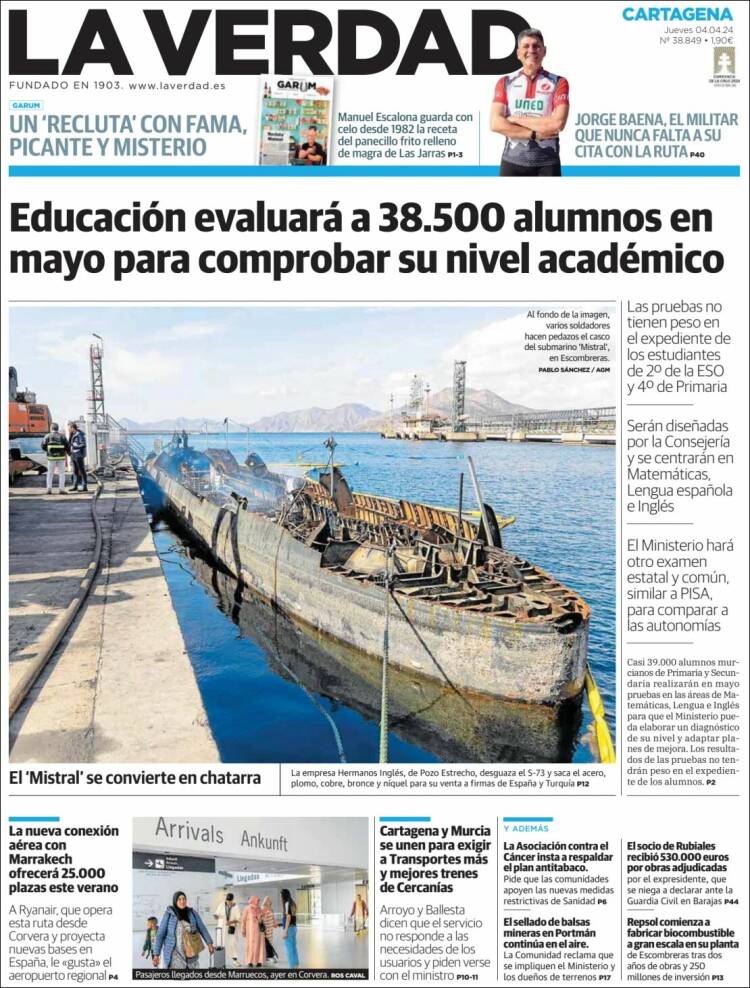 Portada de La Verdad de Cartagena (España)