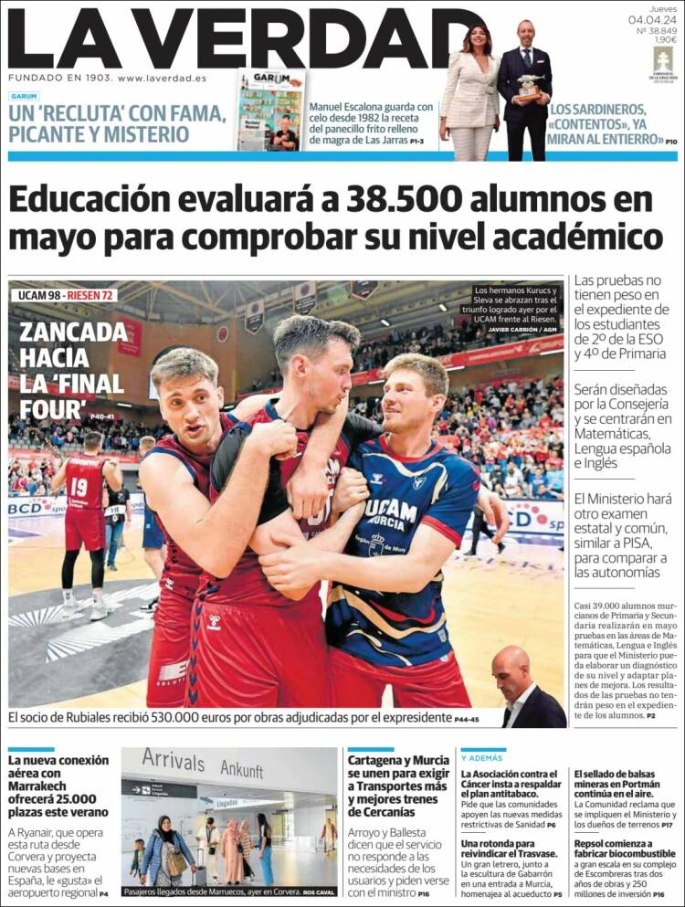 Portada de La Verdad de Murcia (España)