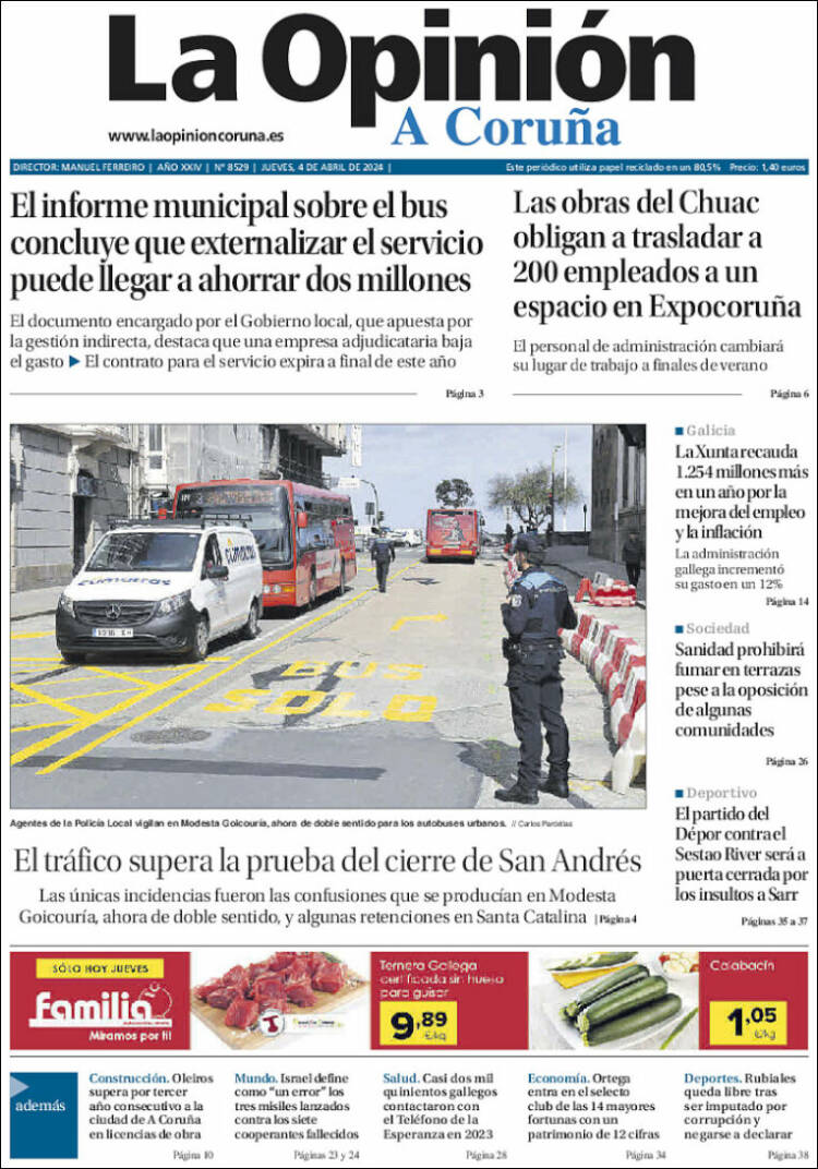Portada de La Opinión de A Coruña (España)