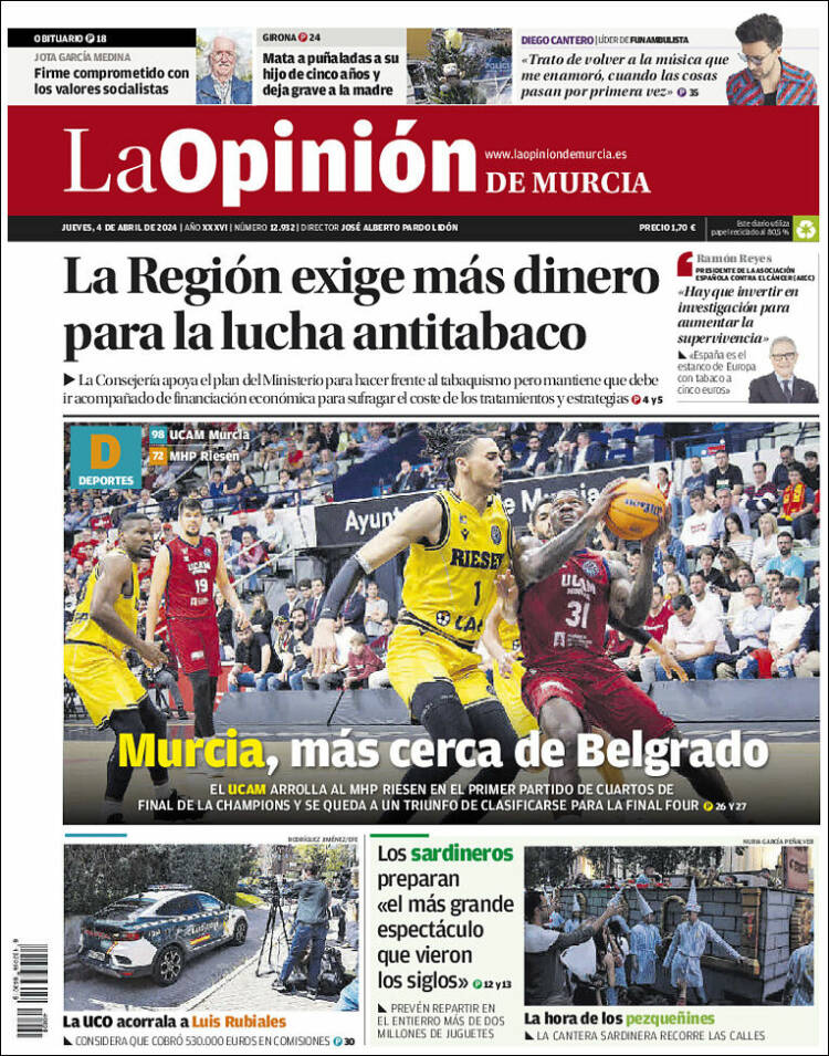 Portada de La Opinión de Murcia (España)