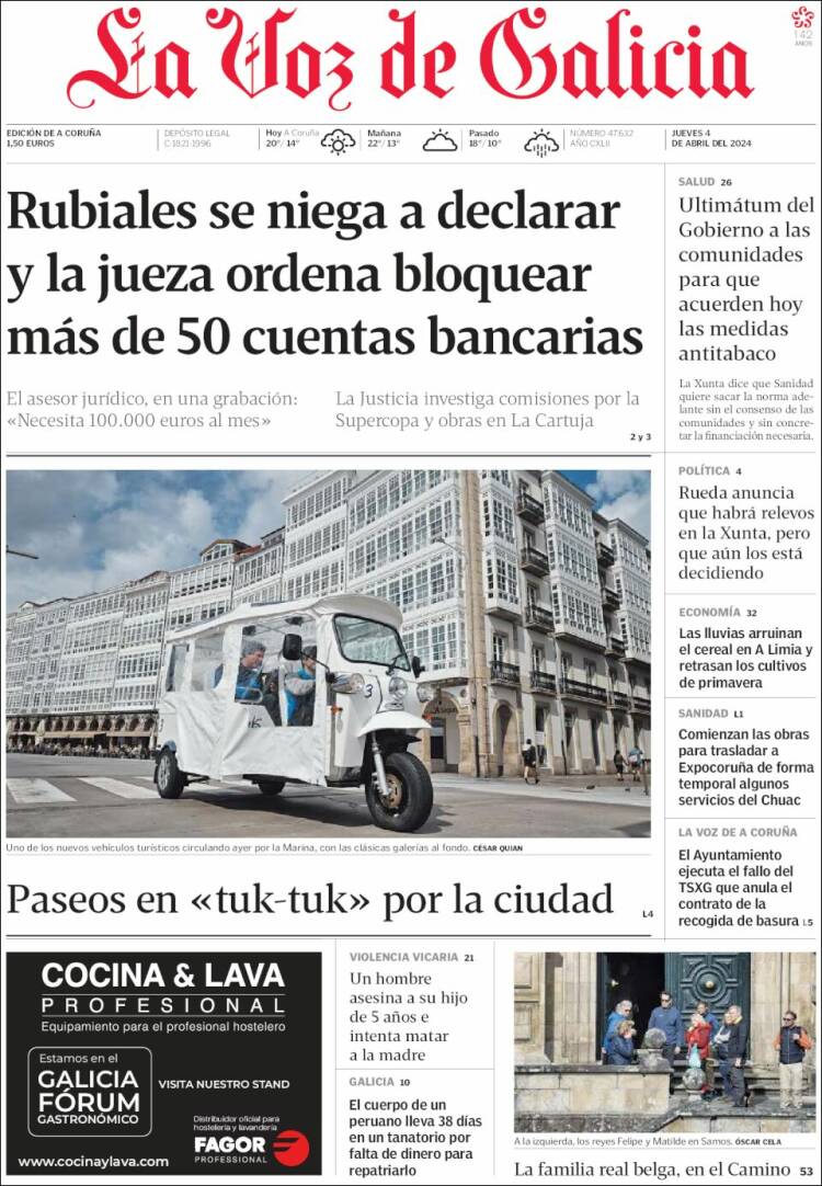 Portada de La Voz de Galicia (España)