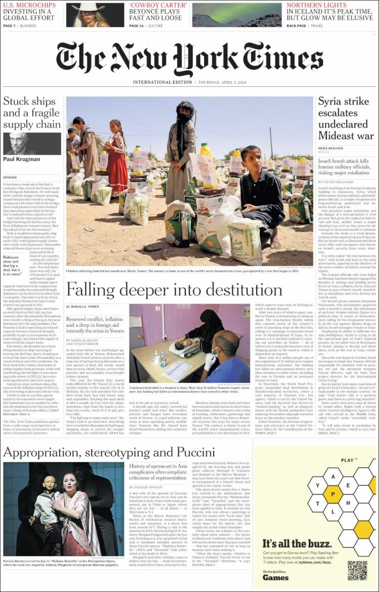 Portada de International New York Times (Europa)