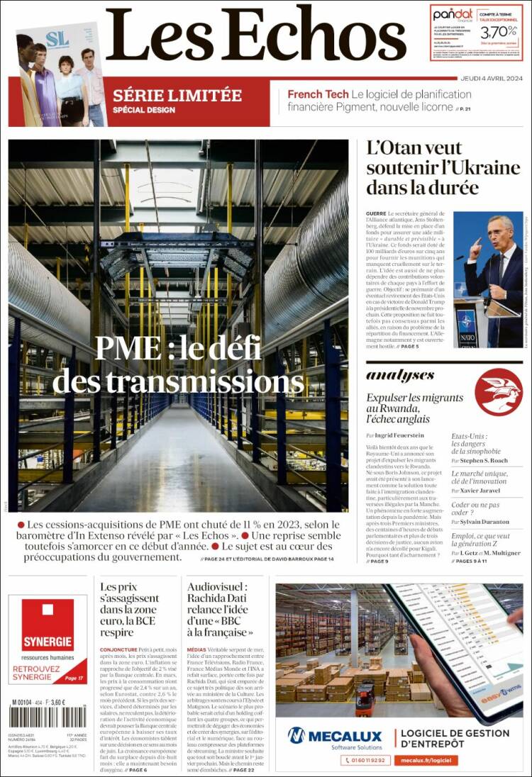 Portada de Les Echos (Francia)