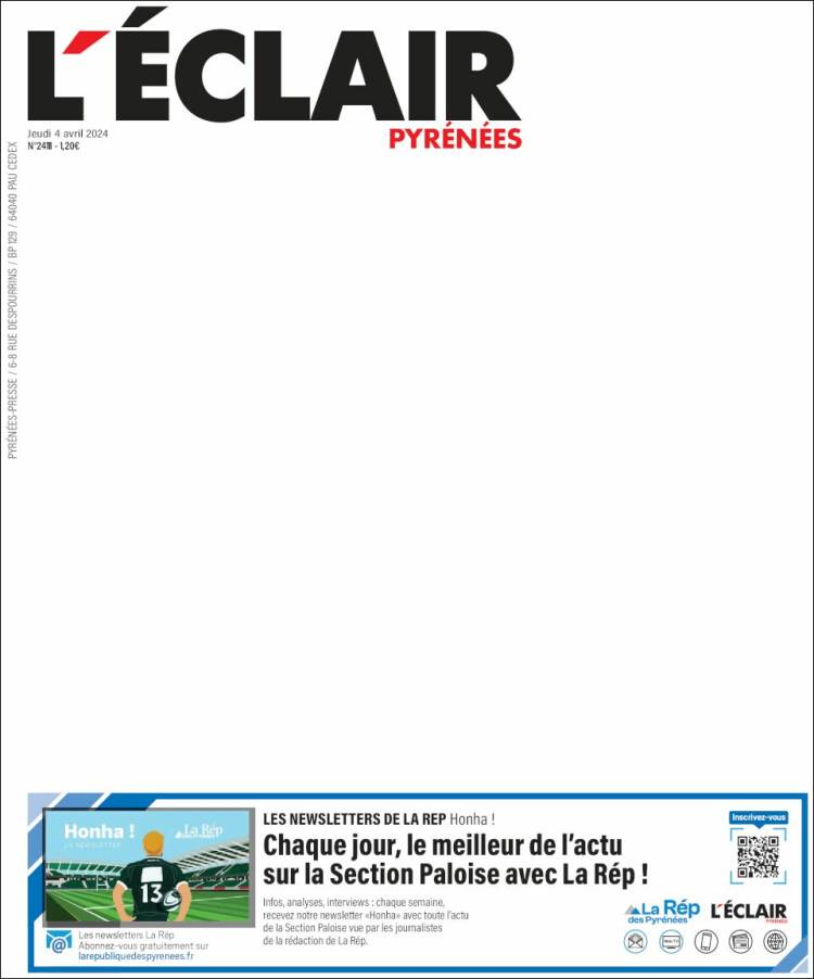 Portada de L'Eclair des Pyrénées (Francia)