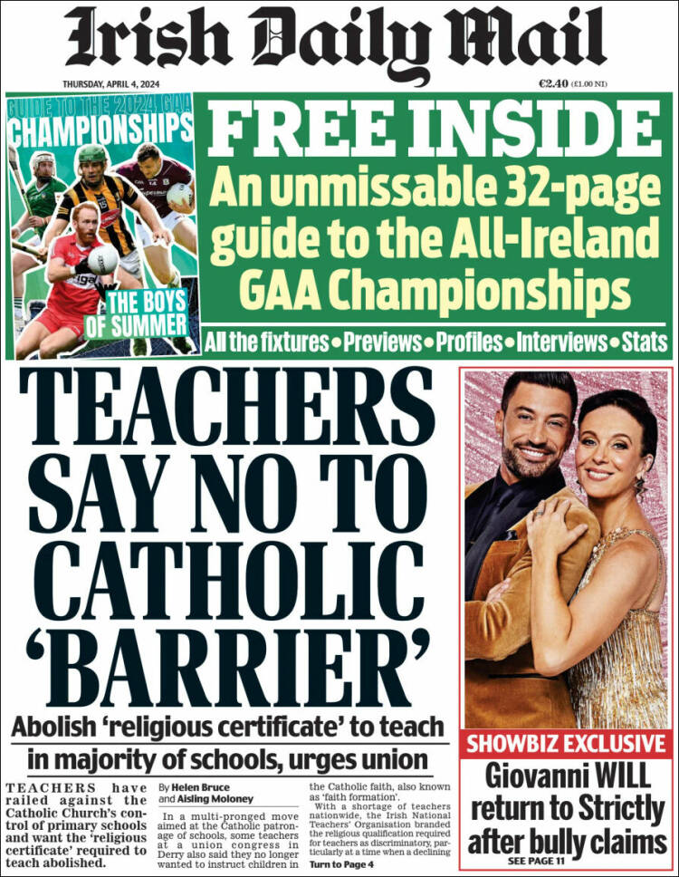Portada de Irish Daily Mail (Irlanda)