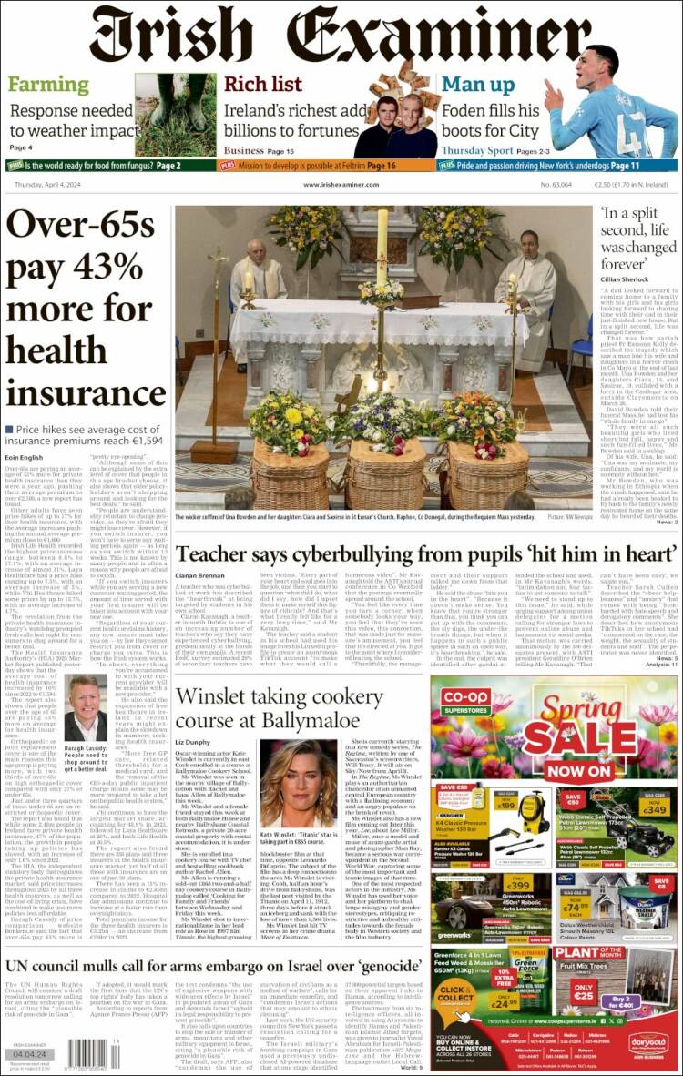 Portada de Irish Examiner (Irlanda)