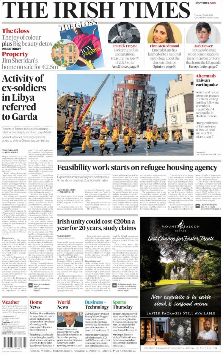 Portada de Irish Times (Irlanda)