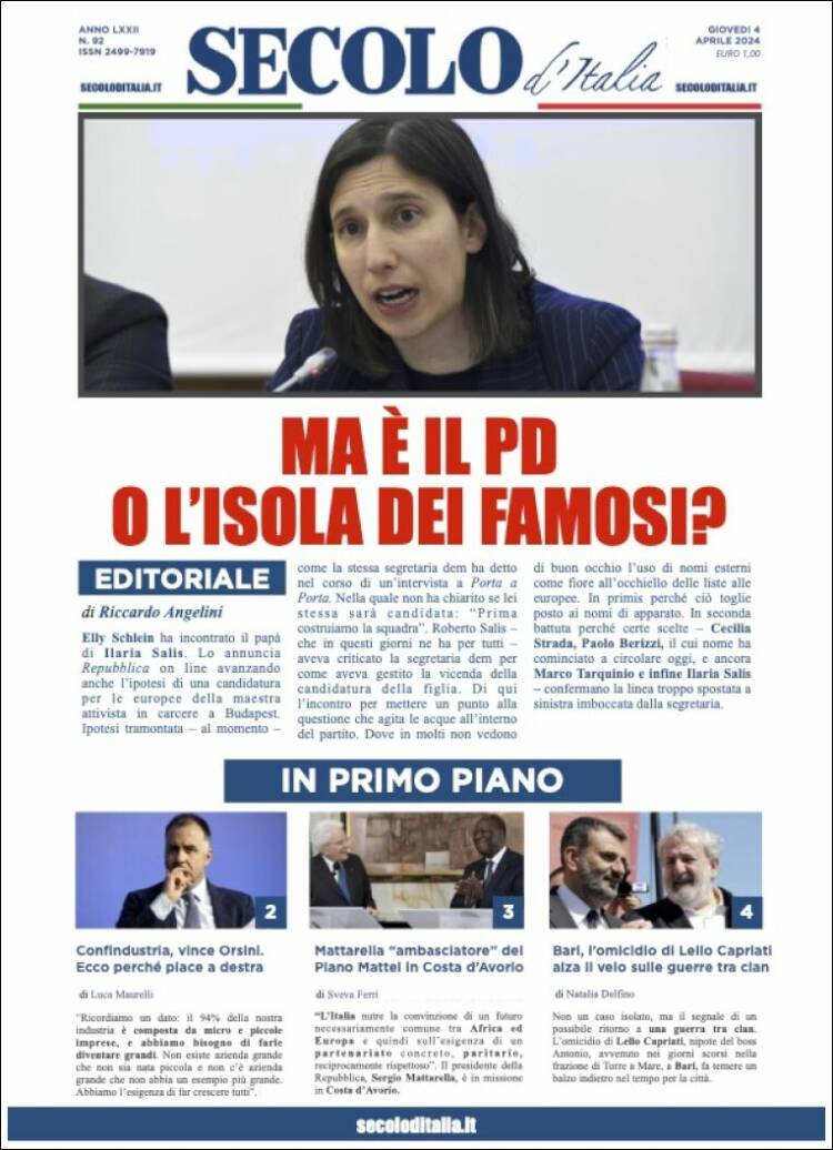 Portada de Secolo d'Italia (Italia)