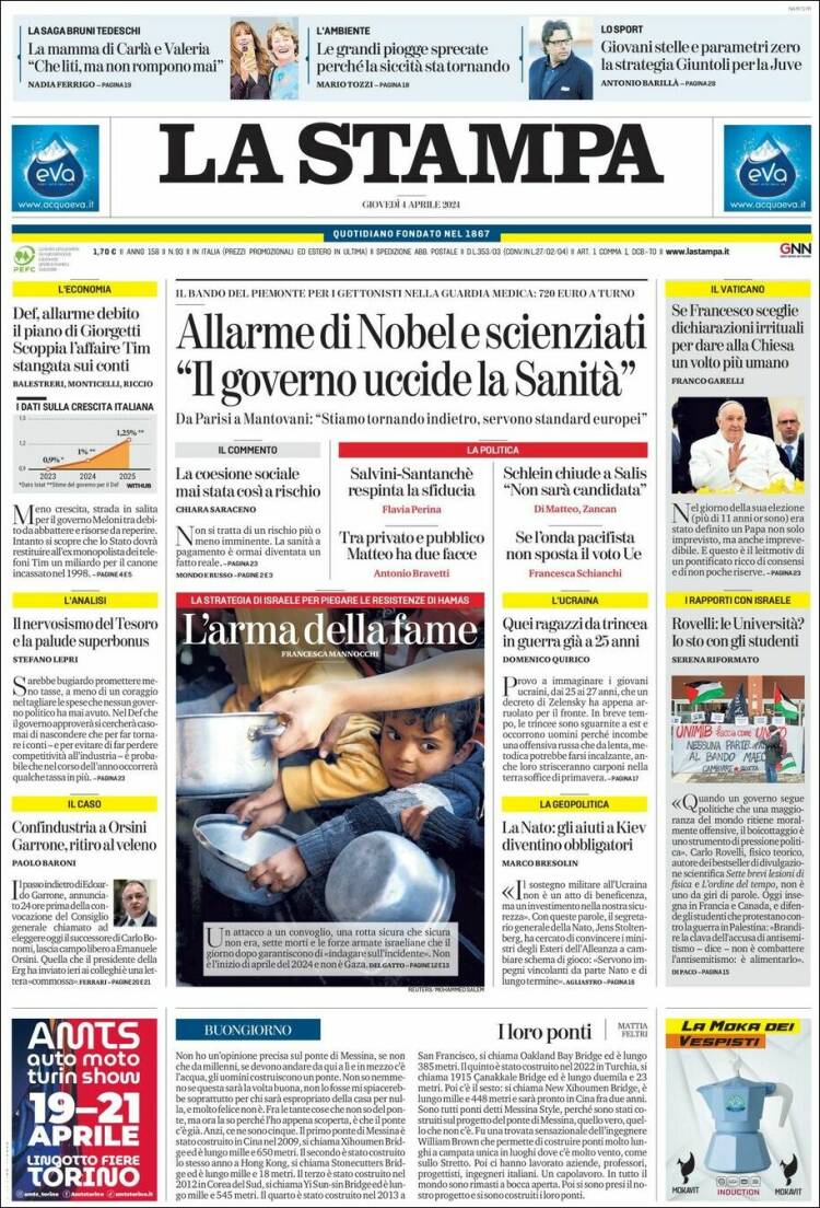 Portada de La Stampa (Italia)