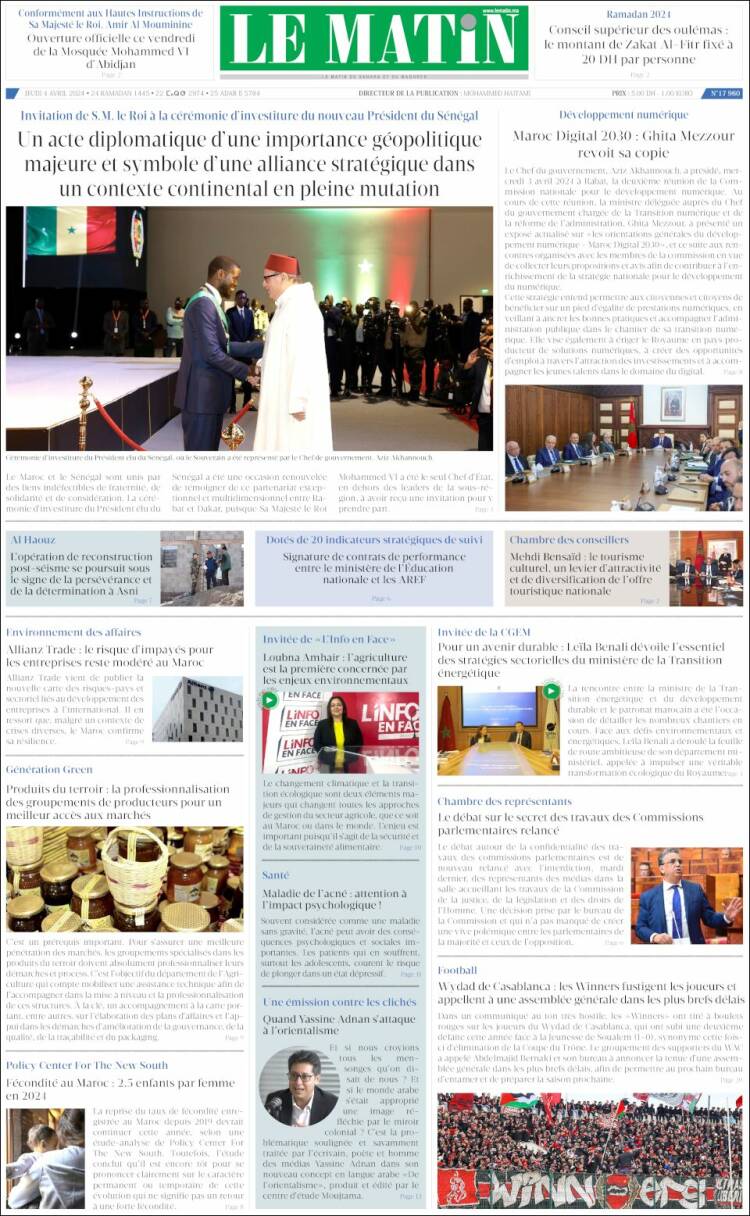 Portada de Le Matin (Marruecos)