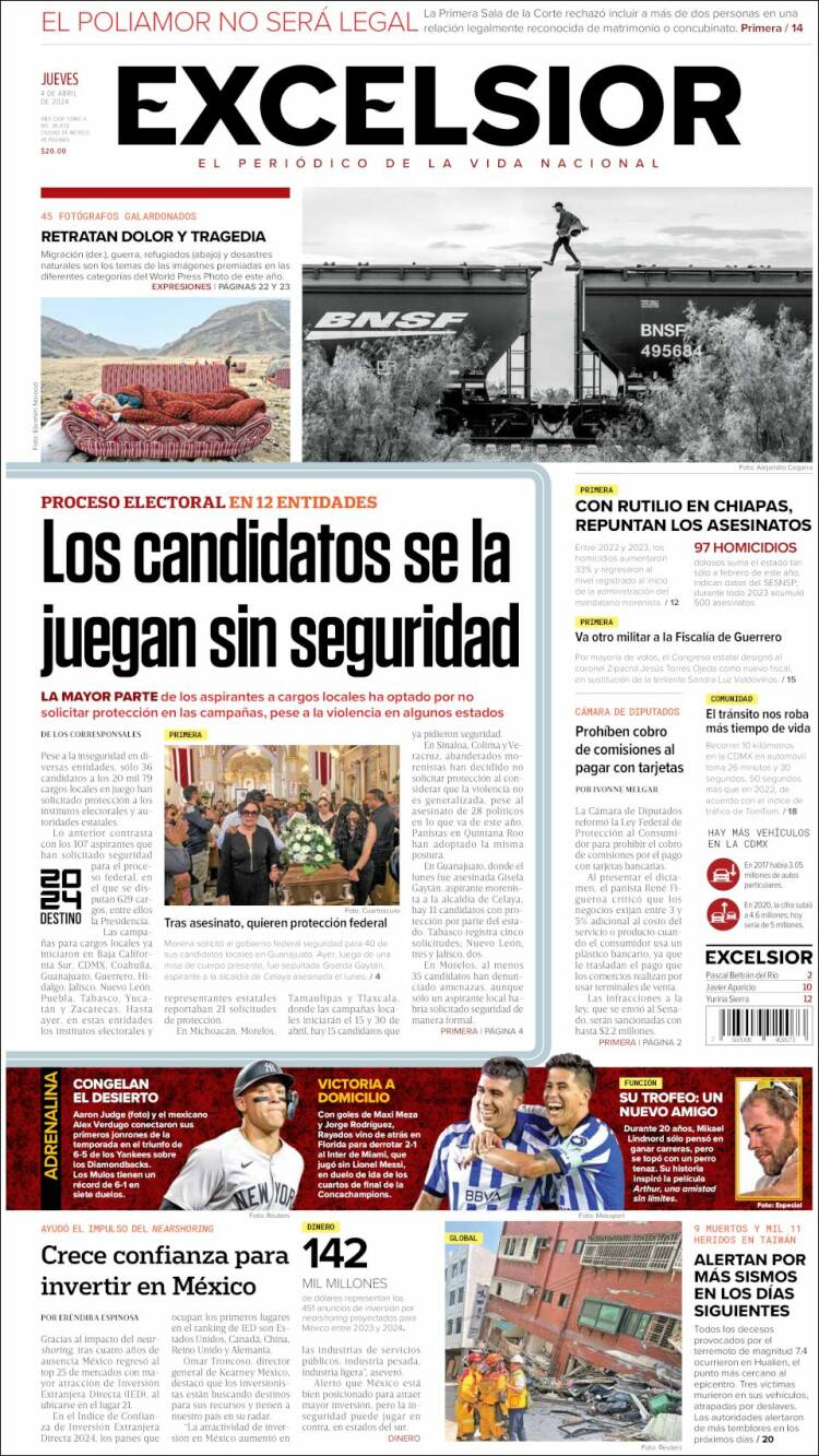 Portada de Excelsior (M&eacute;xico)