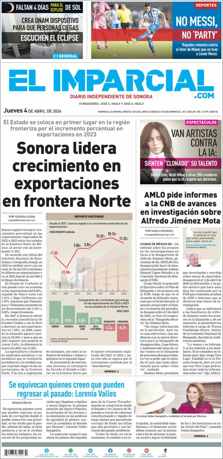 Portada de El Imparcial (M&eacute;xico)