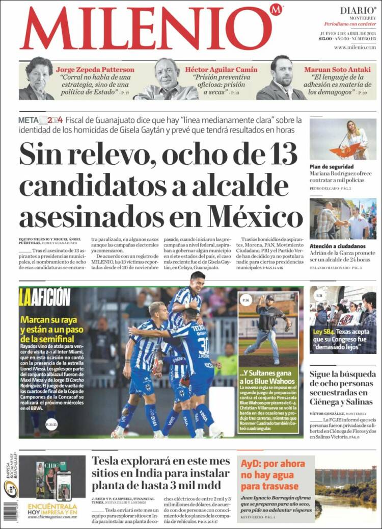 Portada de Milenio de Monterrey (M&eacute;xico)