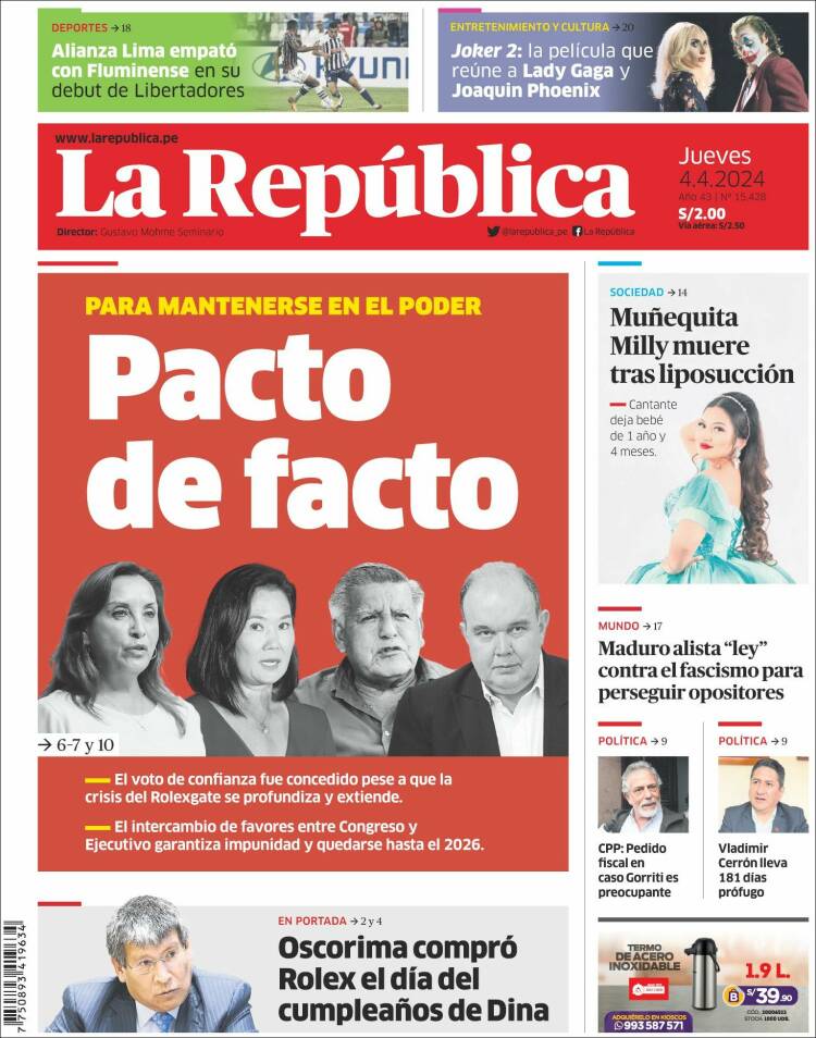 Portada de La Republica (Perú)