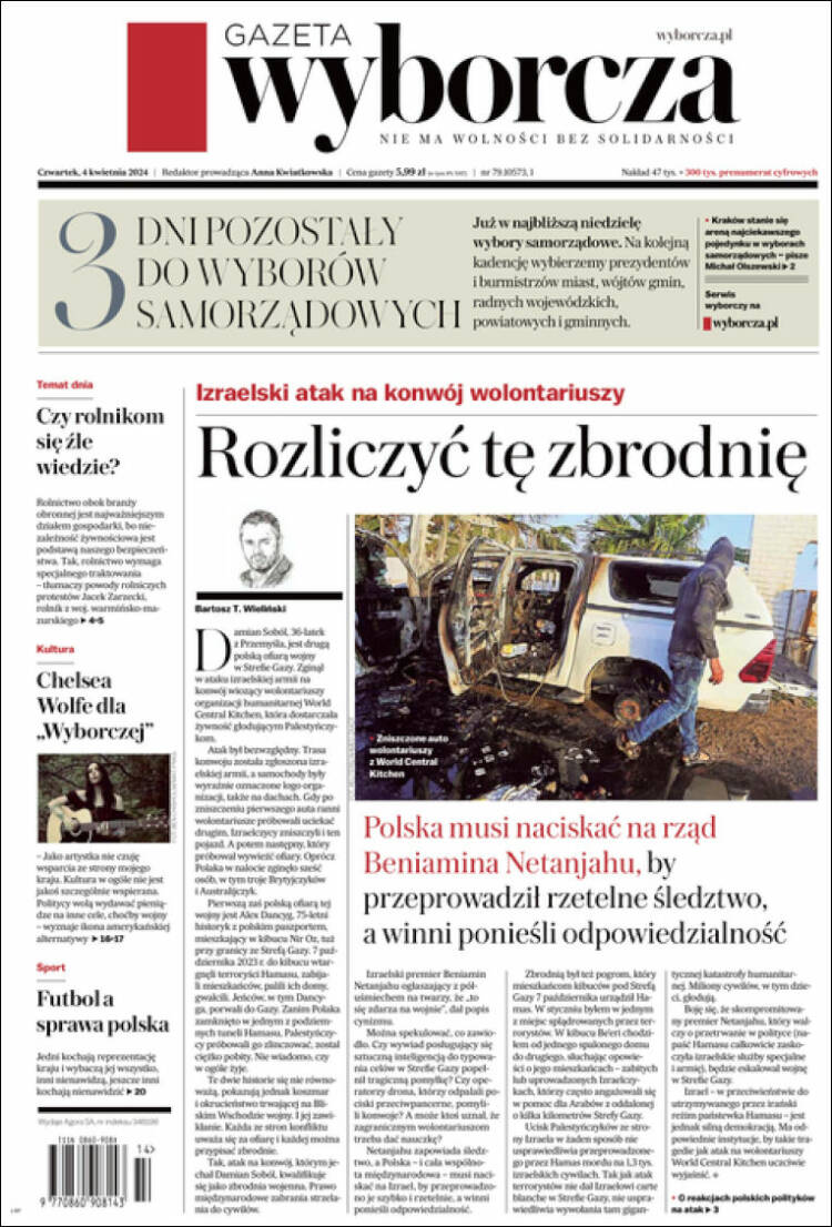 Portada de Gazeta Wyborcza (Polonia)