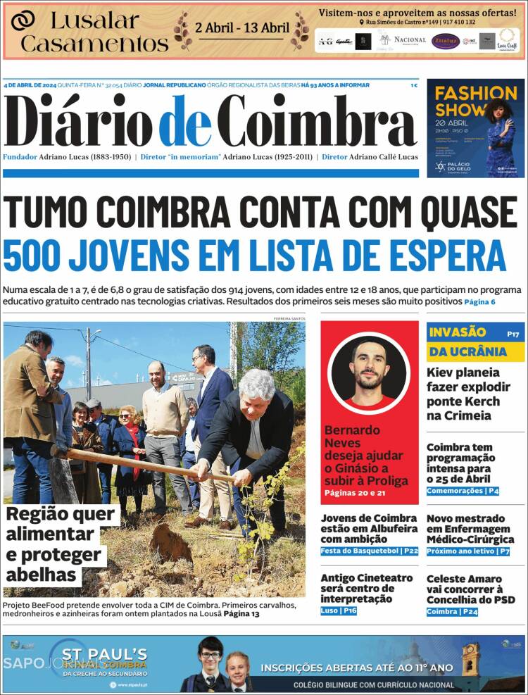 Portada de Diário de Coimbra (Portugal)