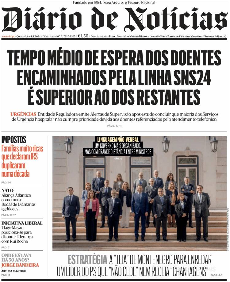 Portada de Diário de Noticias (Portugal)