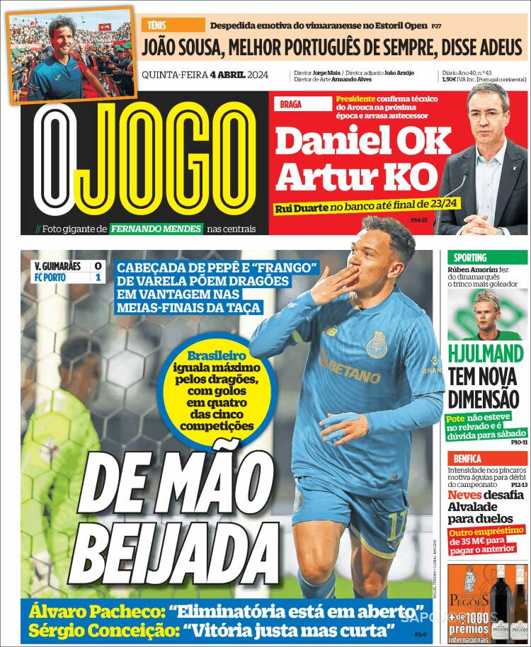 Portada de O Jogo (Portugal)