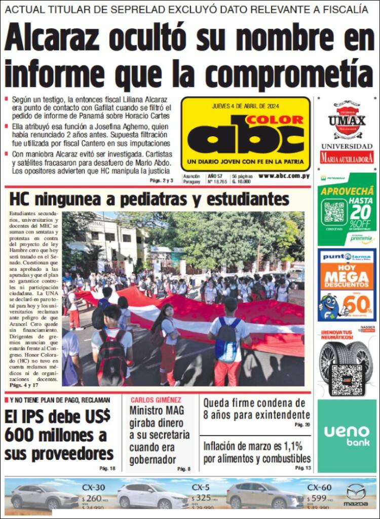 Portada de ABC Color (Paraguay)