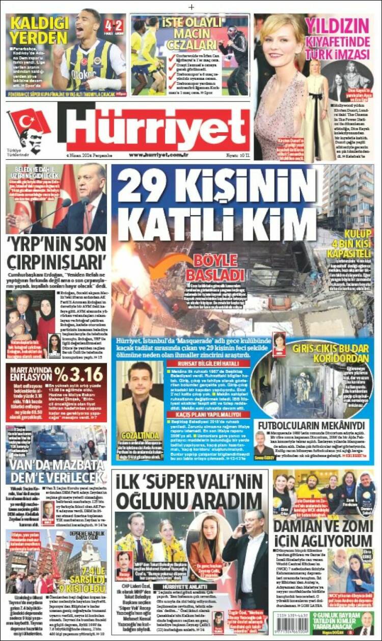 Portada de Hürriyet (Turqu&iacute;a)