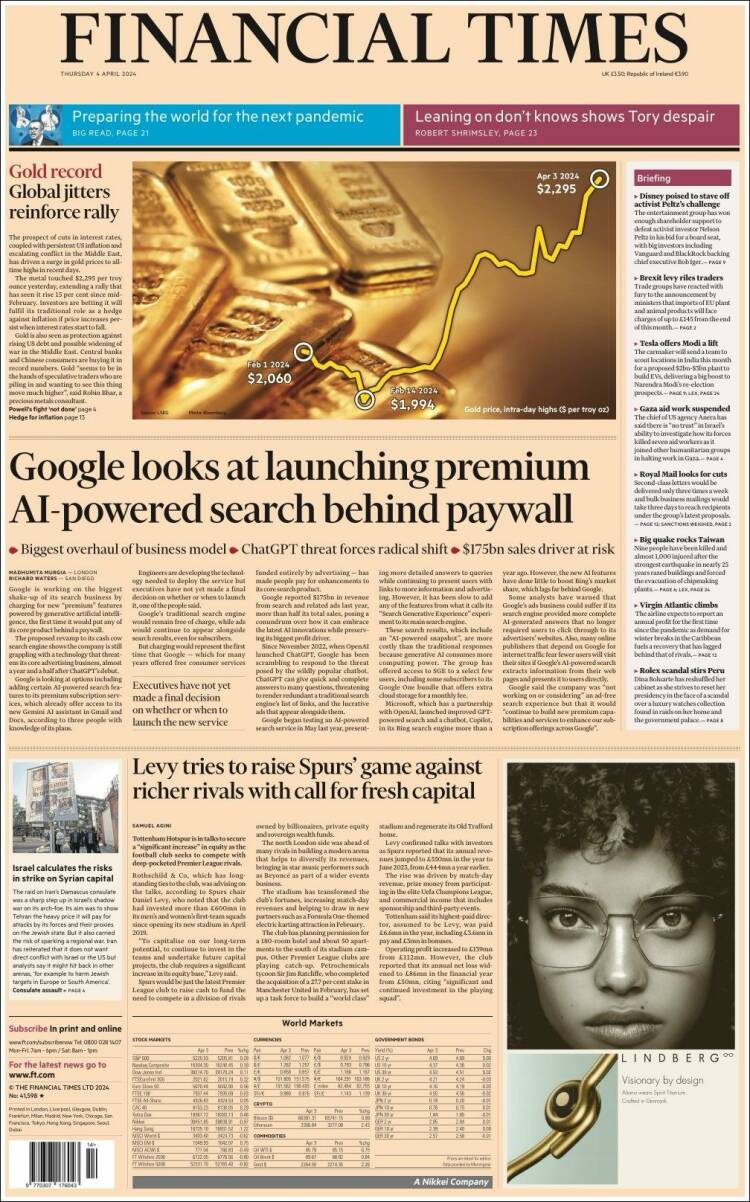 Portada de Financial Times (Reino Unido)