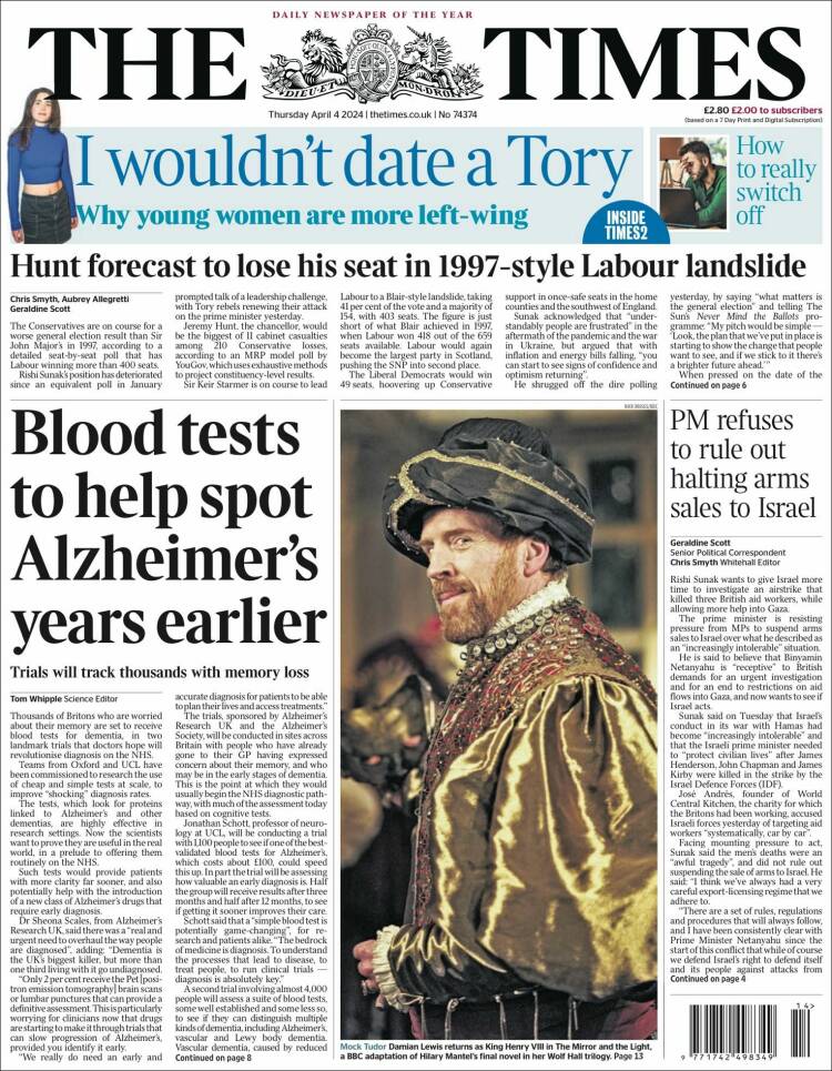 Portada de The Times (Reino Unido)