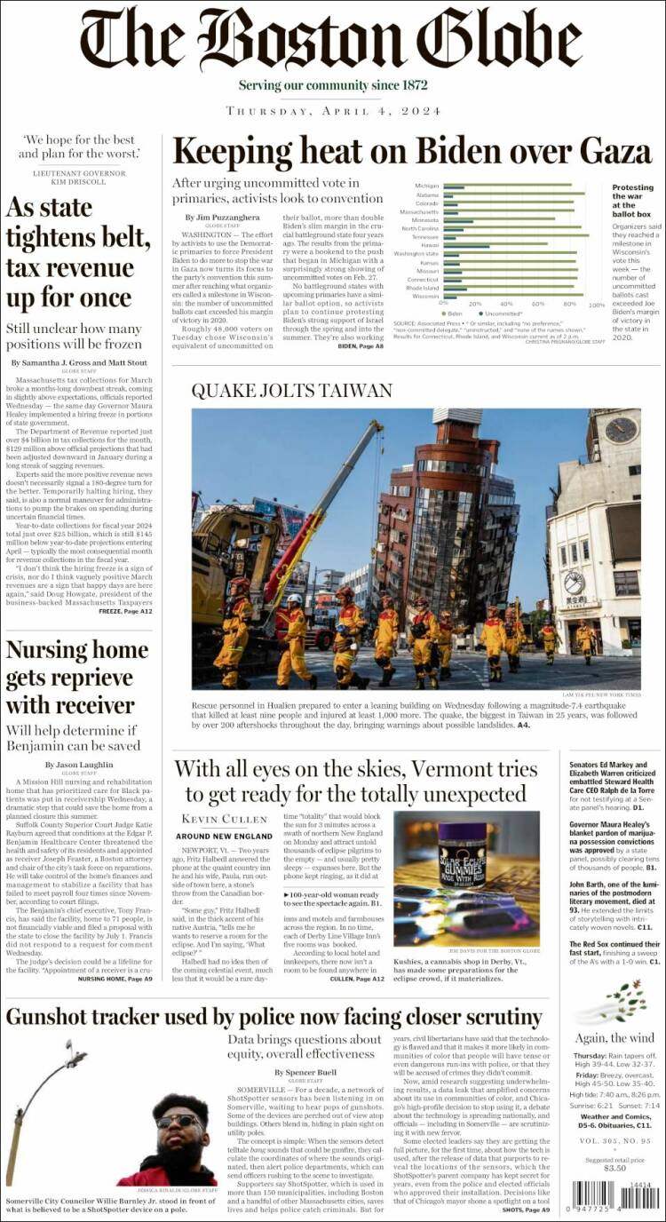 Portada de Boston Globe (USA)