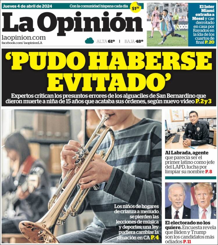 Portada de La Opinión (USA)