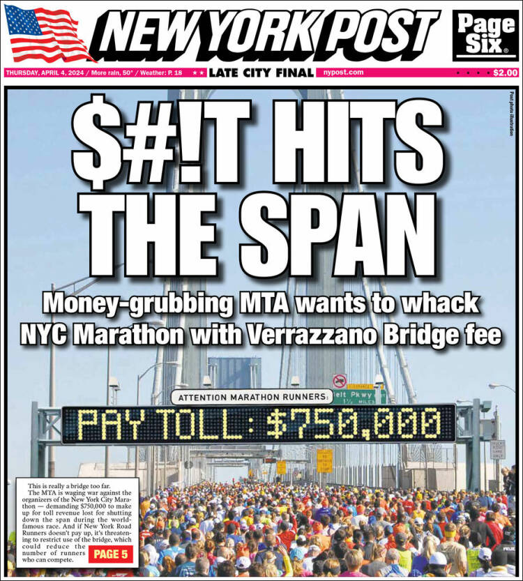 Portada de New York Post (USA)