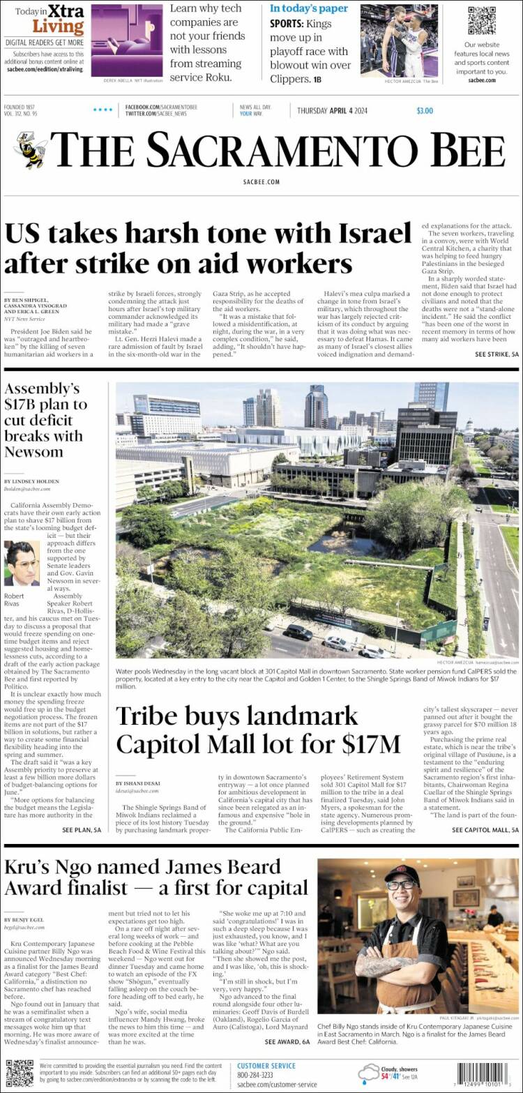 Portada de The Sacramento Bee (USA)