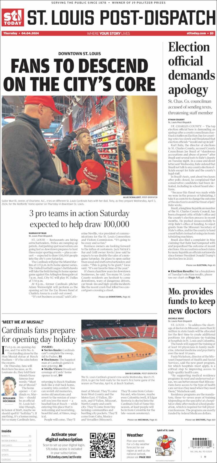 Portada de St. Louis Post-Dispatch (USA)