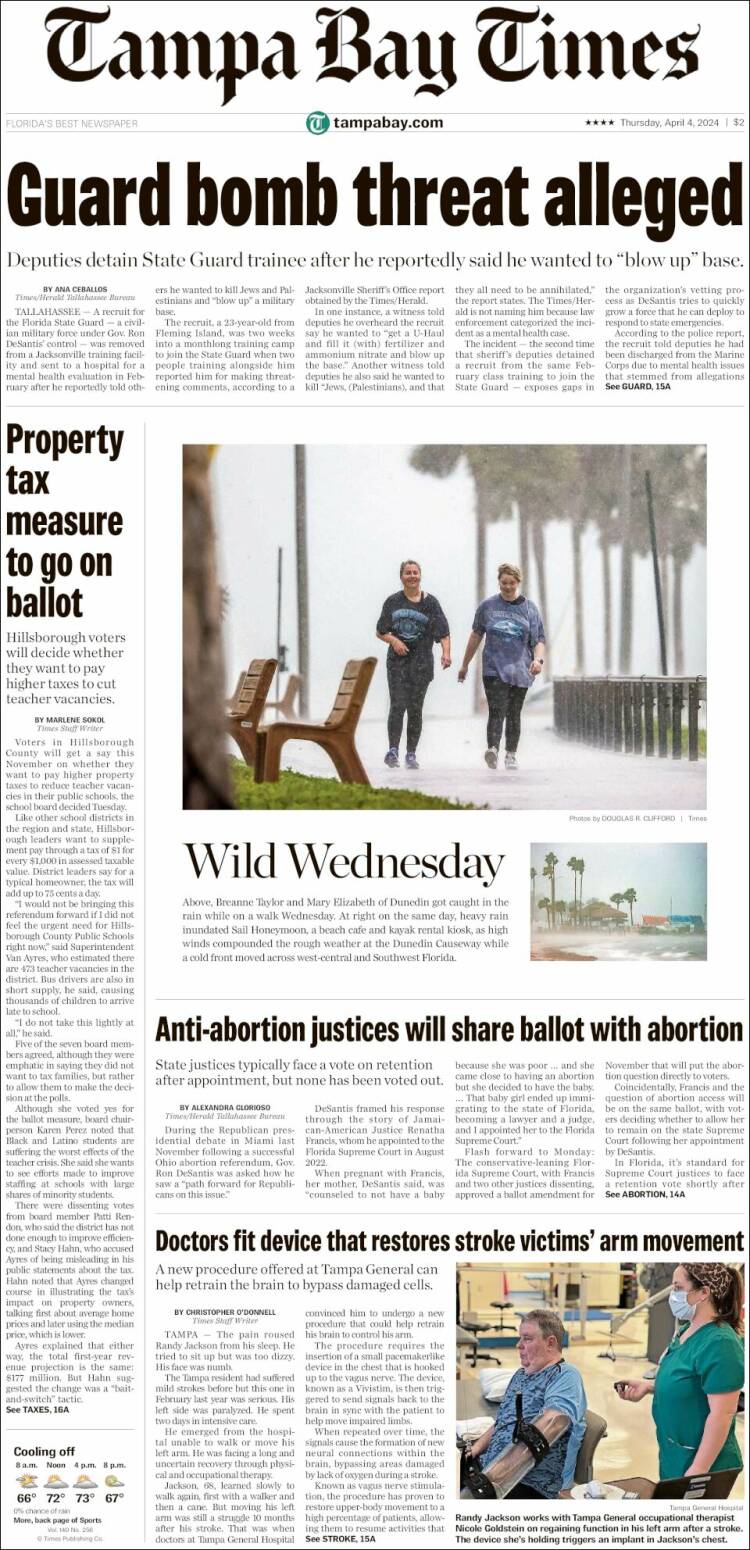 Portada de Tampa Bay Times (USA)