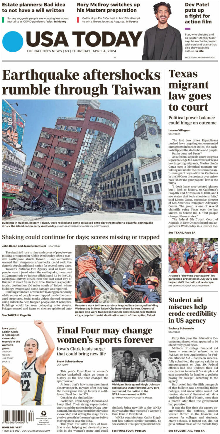 Portada de USA Today (USA)