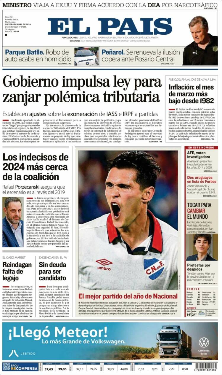 Portada de El País (Uruguay)