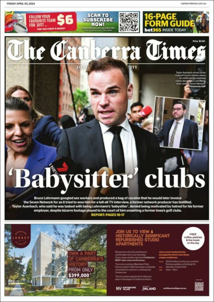 Portada de The Canberra Times (Australia)