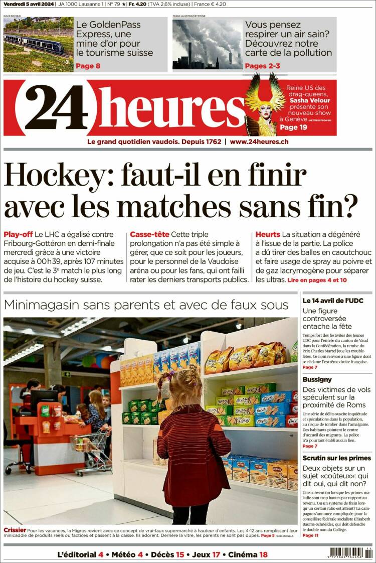 Portada de 24 Heures (Suisse)