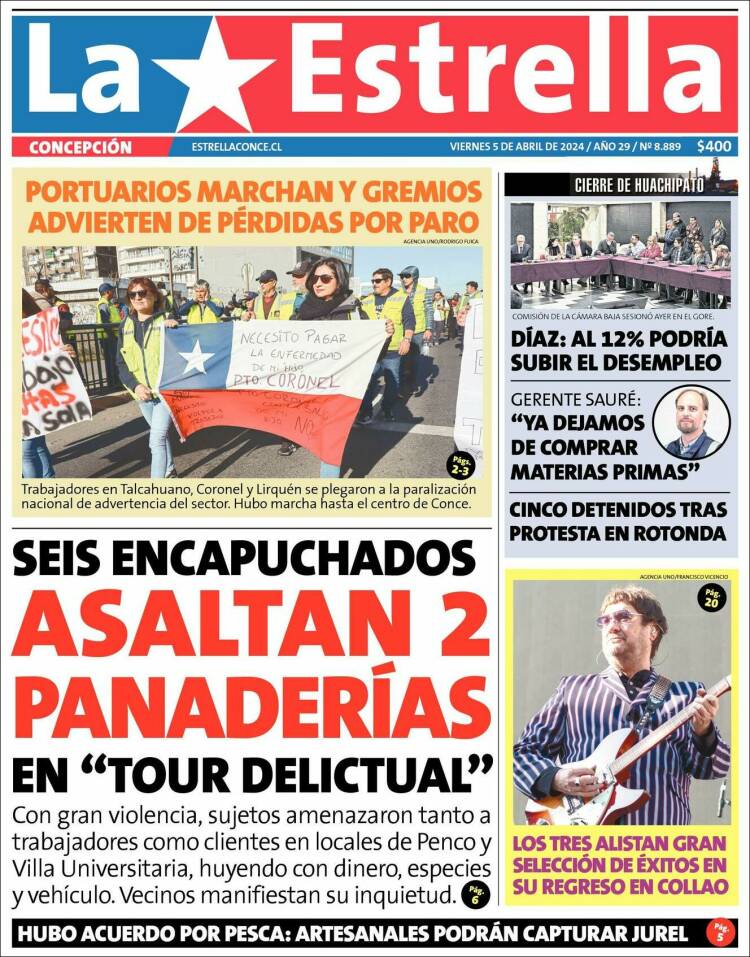 Portada de La Estrella de Concepción (Chile)