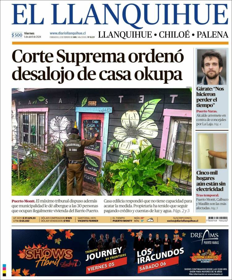 Portada de El Llanquihue (Chile)