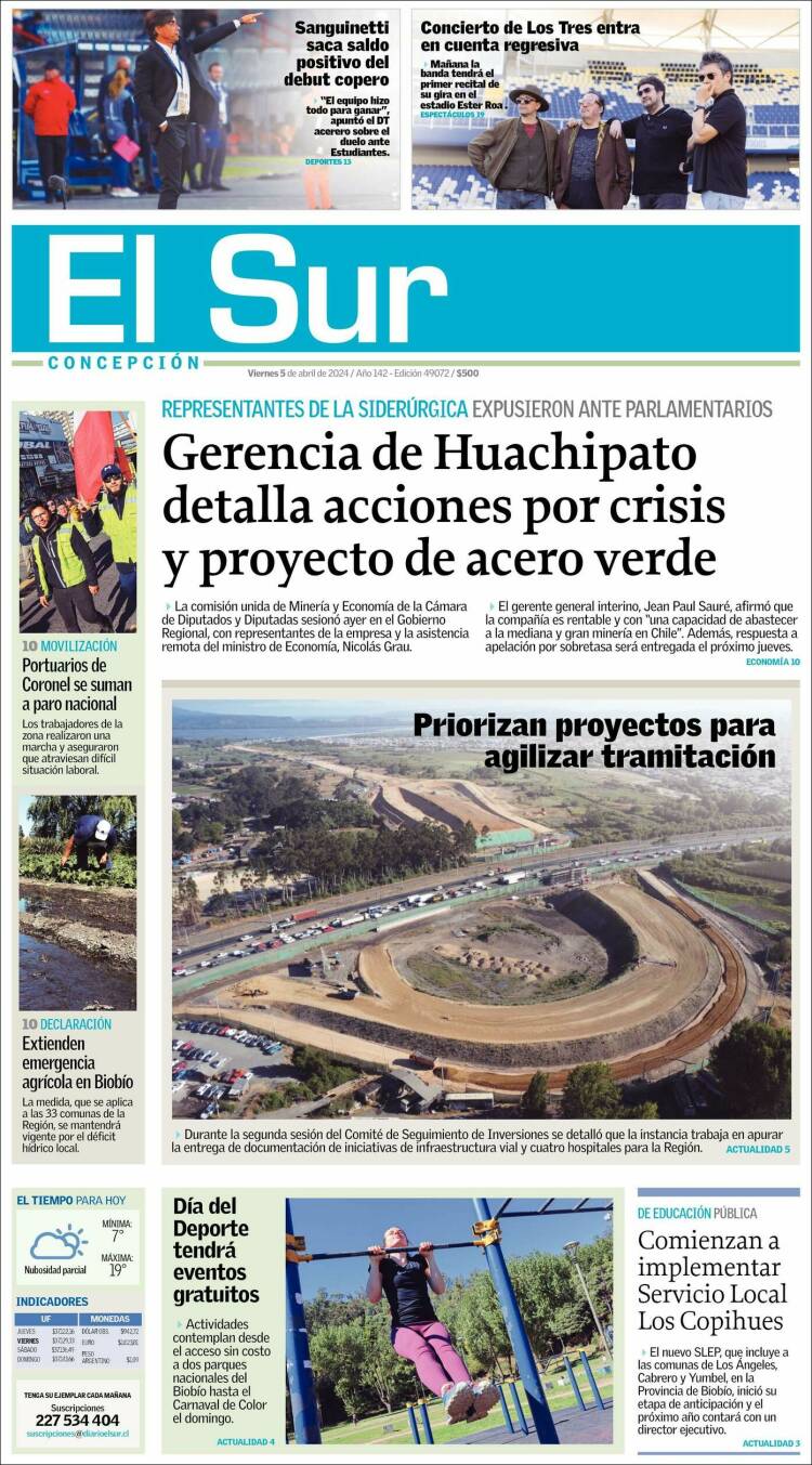 Portada de El Sur (Chile)